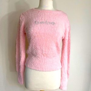 ⭐️ Bebe fuzzy pastel Barbiecore pink eyelash sweater bebe in rhinestones L